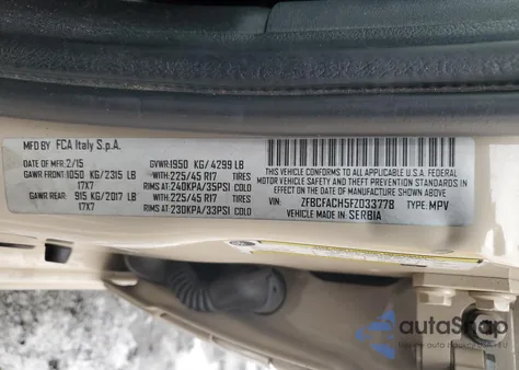 2015 Fiat 500L Lounge from USA, damaged, VIN ZFBCFACH5FZ033778